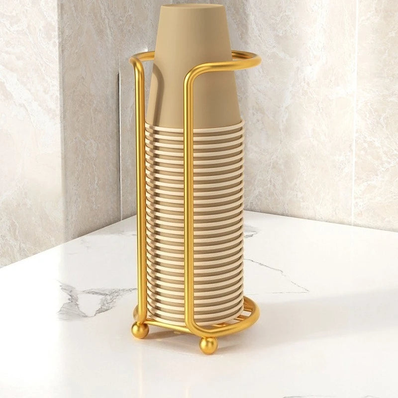 1pc Luxury Disposable Cup Storage Holder Water Tea Cups Dispenser Rack Shelf with Longer Stick Mug Display Stand Home Organizer Peaceful Pleasures Health and Wellness gold1-No Cup