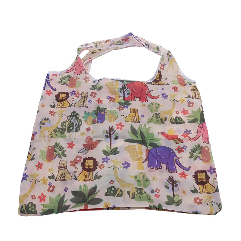 Reusable Foldable Shopping Bags Portable Multi Purpose Tote for Supermarket Beach Travel Toy Storage Grocery Shoulder Bag Peaceful Pleasures Health and Wellness Animal kingdom