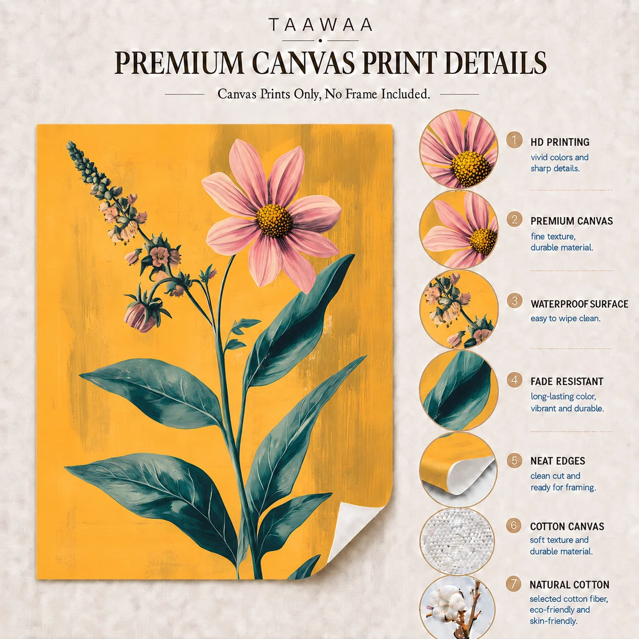 Vintage Floral Wall Art, Western Botanical Canvas Painting, Boho plant Poster Print for Bedroom Living Room Wall Decor Peaceful Pleasures Health and Wellness