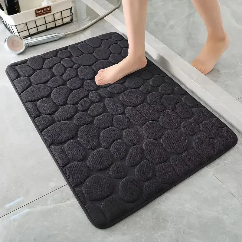Memory Foam Bath Mat – Non-Slip Cobblestone Embossed Rug
