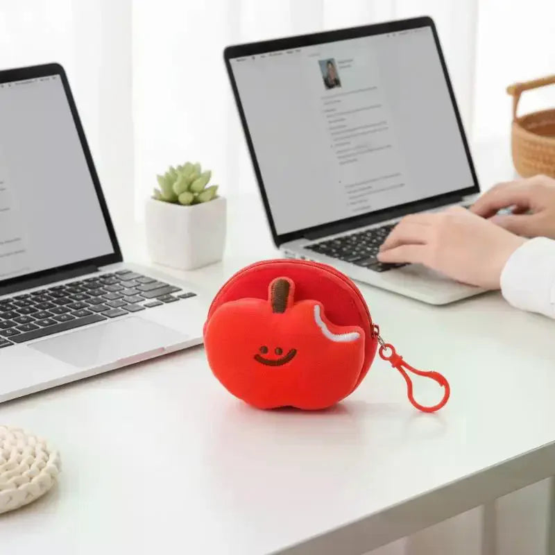 Fruit Plush Coin Purse Mini Zipper Pouch with Keychain