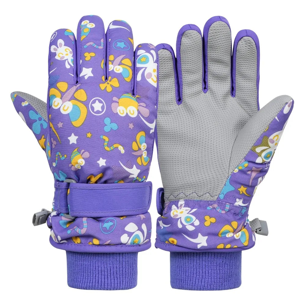 Kids Ski Gloves for Boys Girls, Children Winter Warm Glove with Fleece Lining Cute Designs and Waterproof Snowboard Gloves Peaceful Pleasures Health and Wellness Purple M (7-9 Years)