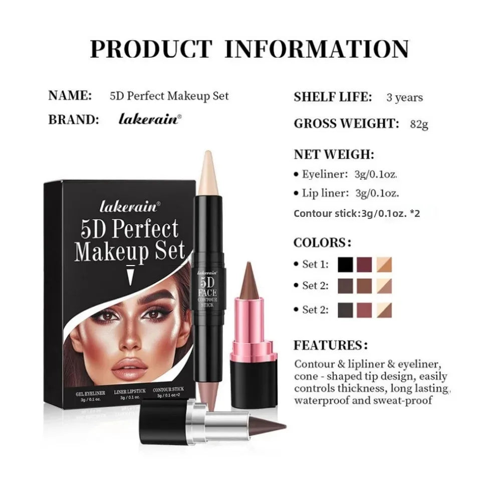 Lakerain 3-Piece Matte Lip, Eye & Contour Stick Makeup Set