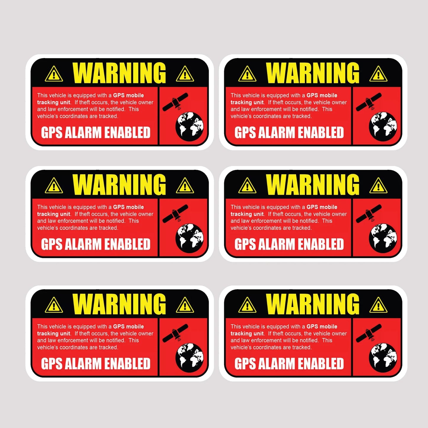 6Pack GPS tracking sticker vehicle anti theft security window decal caution warning 3x1.5in Peaceful Pleasures Health and Wellness Default Title
