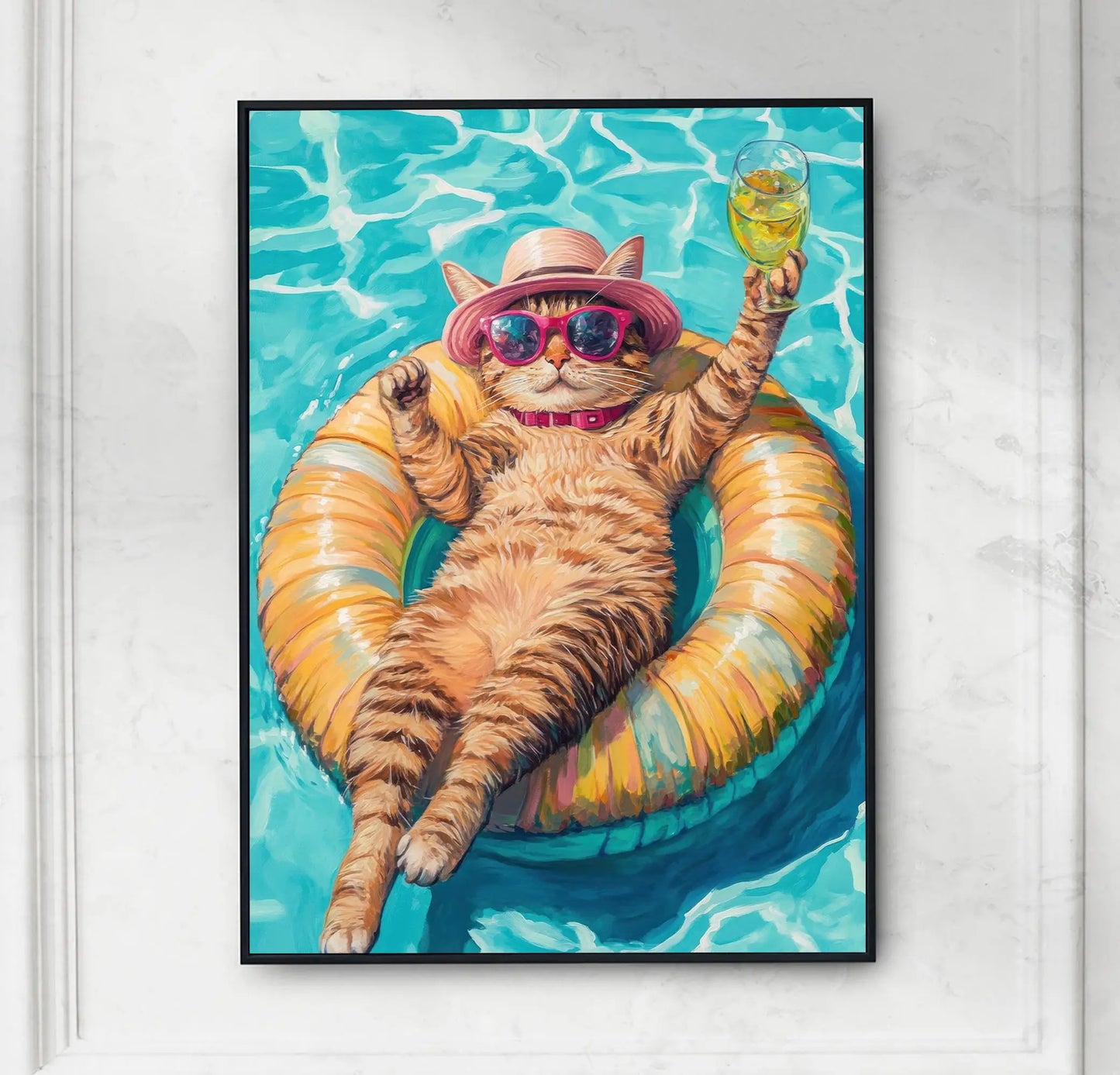 Funny Animals Swimming Pool Canvas Wall Art | Bathroom Decor