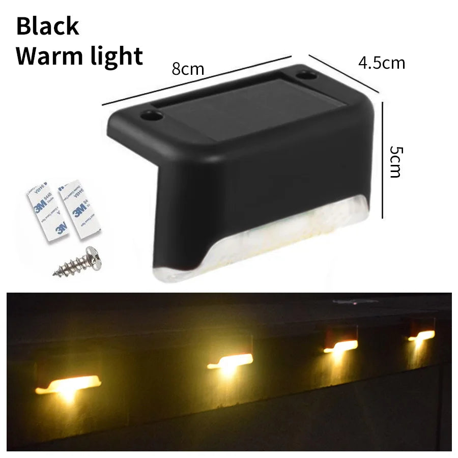 Solar Stairs Light Outdoor Waterproof Solar Powered Garden Lamps for Railing Deck Step Yard Patio Pathway Fence Light Peaceful Pleasures Health and Wellness black-warm white 1 Solar Stair Light