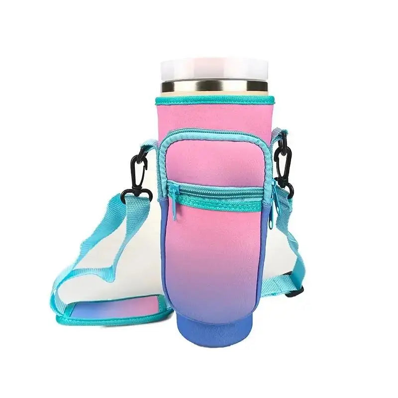 40oz Water Bottle Carrier Bag Pouch Cover for Thermos Water Bottle Holder Adjustable Shoulder Strap Mug Cover Peaceful Pleasures Health and Wellness Gradient Blue