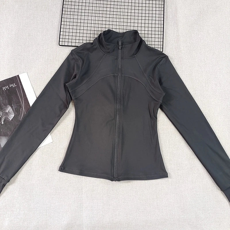 Women's High-End Slim Fit Workout Jacket - Full Zip Up Quick-Dry Yoga Running Top with Sun Protection Peaceful Pleasures Health and Wellness GRAY S