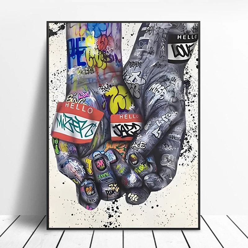Street Graffiti Gestures Canvas Wall Art | Abstract Pop Mural