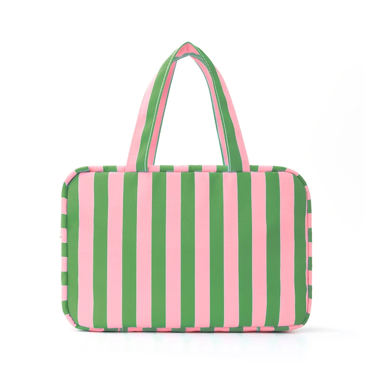 Large Striped Travel Toiletry Bag with Hook | Foldable Organizer Travel Toiletry Bag Peaceful Pleasures Health and Wellness Green
