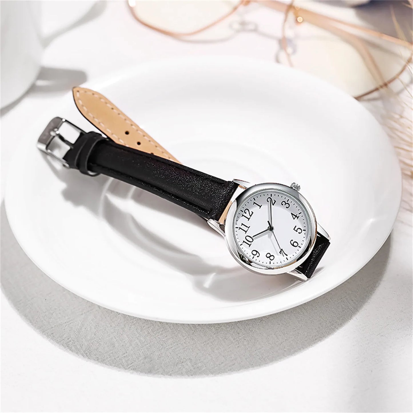 Japan Movement Women Quartz Fine Watch Easy To Read Arabic Numerals Simple-Dial Peaceful Pleasures Health and Wellness