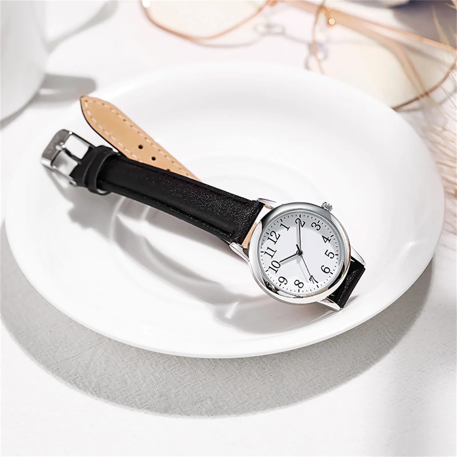 Japan Movement Women Quartz Fine Watch Easy To Read Arabic Numerals Simple-Dial Peaceful Pleasures Health and Wellness