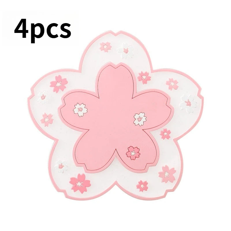 Kawaii Coasters Japanese Style Sakura Coffee Cup Coaster Sakura Insulated Table Mat Tea Milk Cup Home Decoration Drinkware Peaceful Pleasures Health and Wellness 4pcs pink