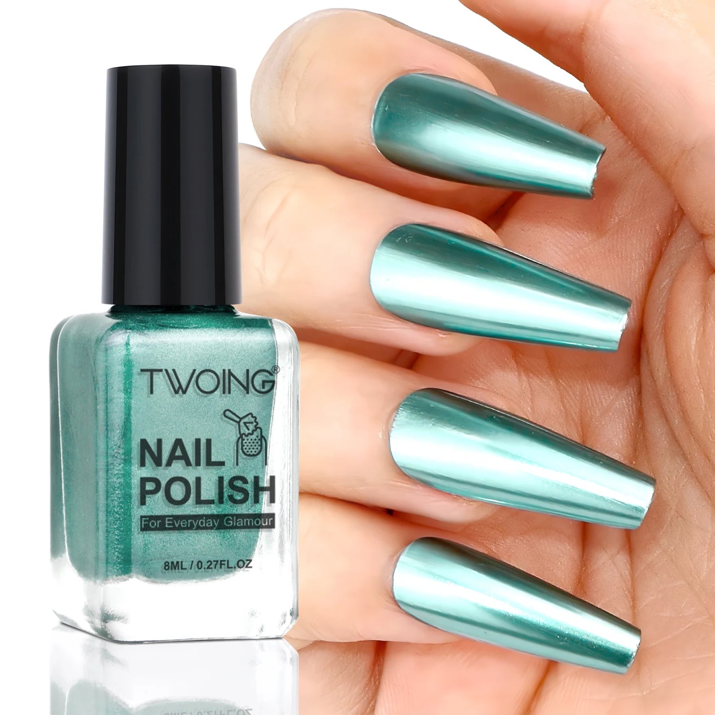 TWOING 8ml 9 Colors Metallic Mirror Nail Polish Set, Quick-Dry Chrome Nail Polish, Long-Lasting High Shine for DIY Manicure Peaceful Pleasures Health and Wellness Azure Green