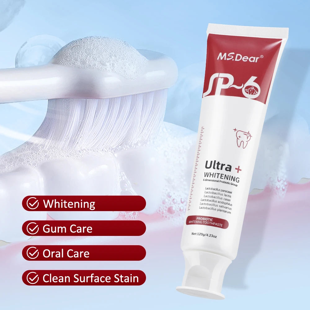 SP-6 Probiotic Toothpaste for Sensitive Teeth 120g Teeth Whitening Brightening Remove Yellow Teeth Fresh Breath Oral Care Paste Peaceful Pleasures Health and Wellness
