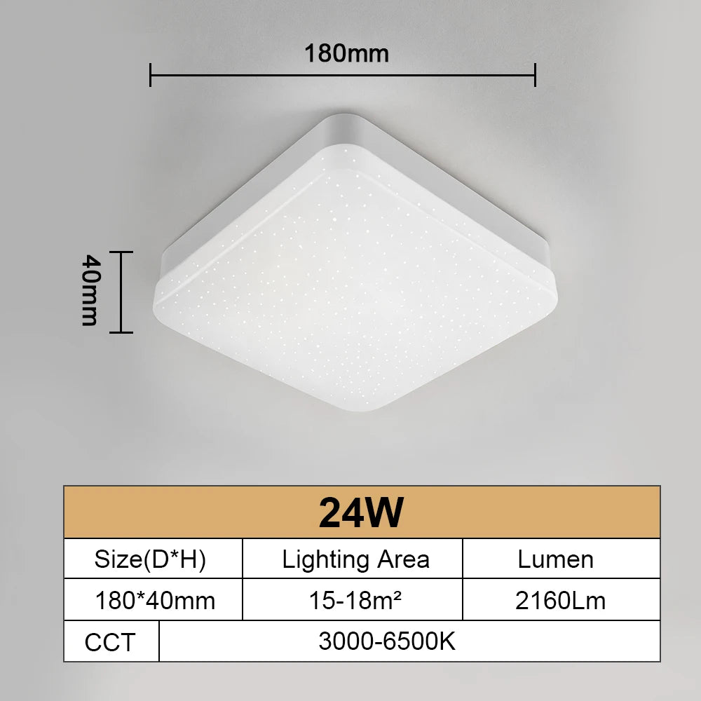 RUNTOIN Ultrathin Crystal LED Ceiling Light | Modern Square & Round