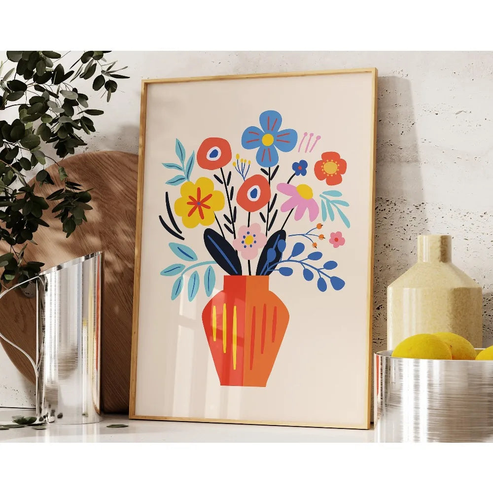 Retro Beige Floral Canvas Wall Art | Unframed Plant Print