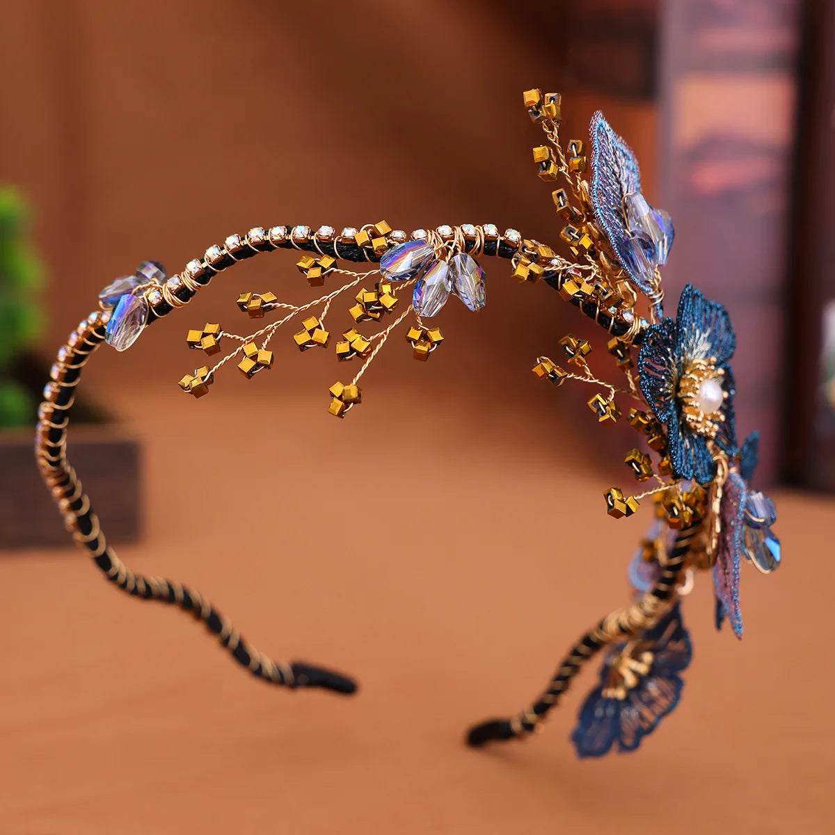 Fabric Flower Headband With Artificial Leaves For Women 38cm Elastic Design Peaceful Pleasures Health and Wellness