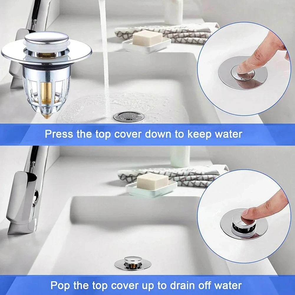 Push Pop-Up Drain Strainer & Sink Stopper | Hair Catcher