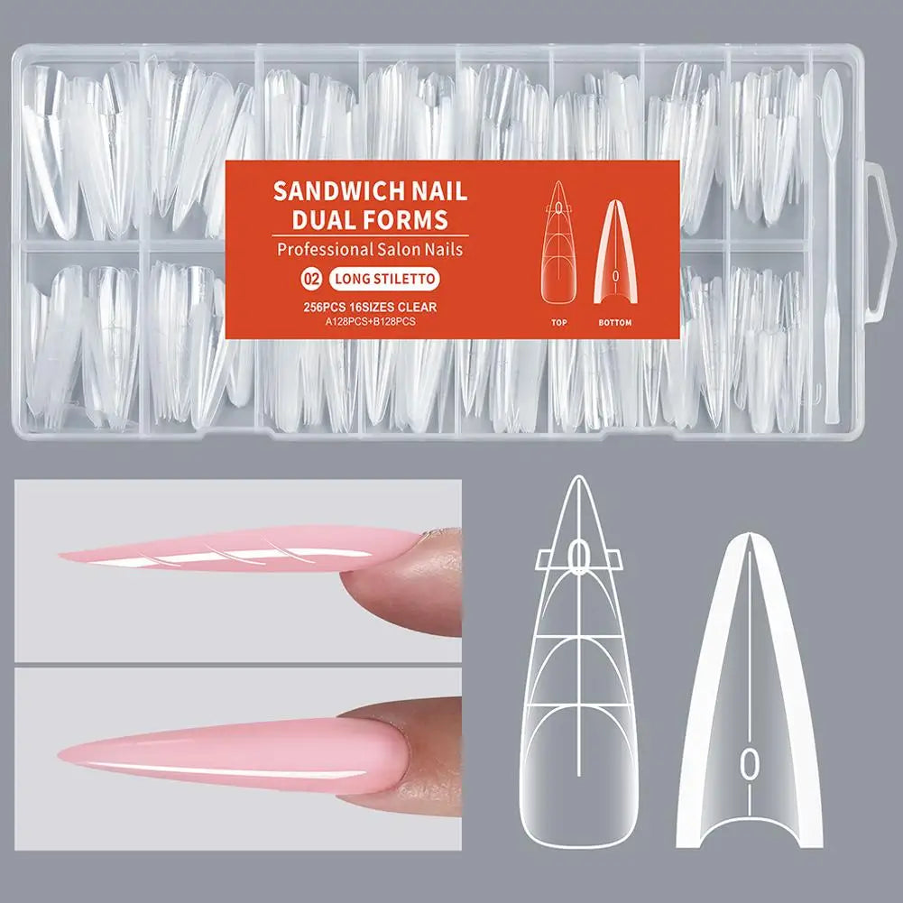 Nail Sandwich Dual Form Full Cover Tips – 256pcs Extension Set