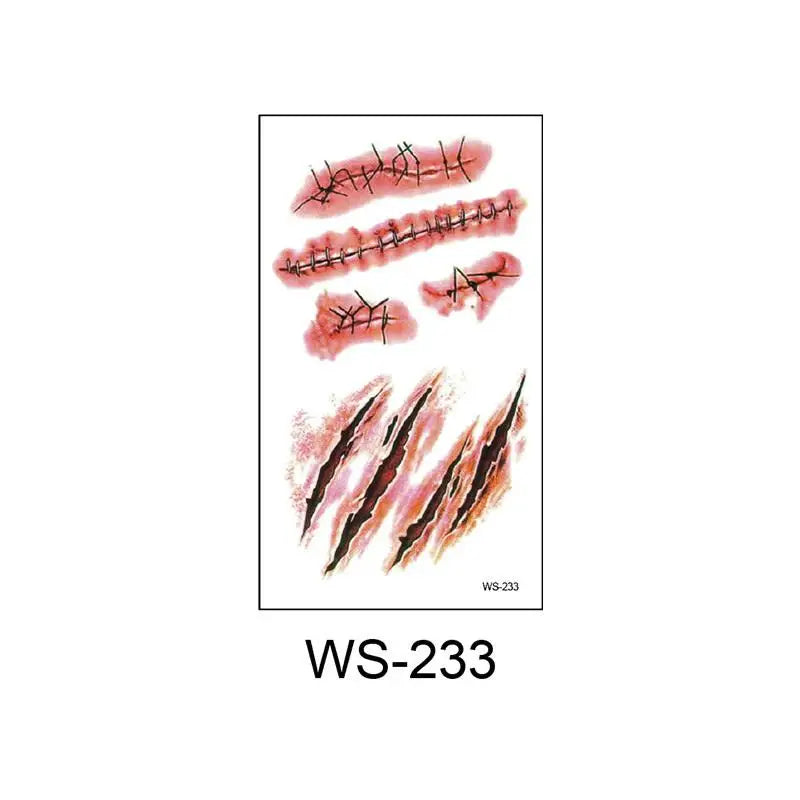 16 Sheets Halloween 3D Fake Horrible Scar Temporary Tattoos Bloody Wound & Zombie Designs For Face/Body Peaceful Pleasures Health and Wellness ONESIZE