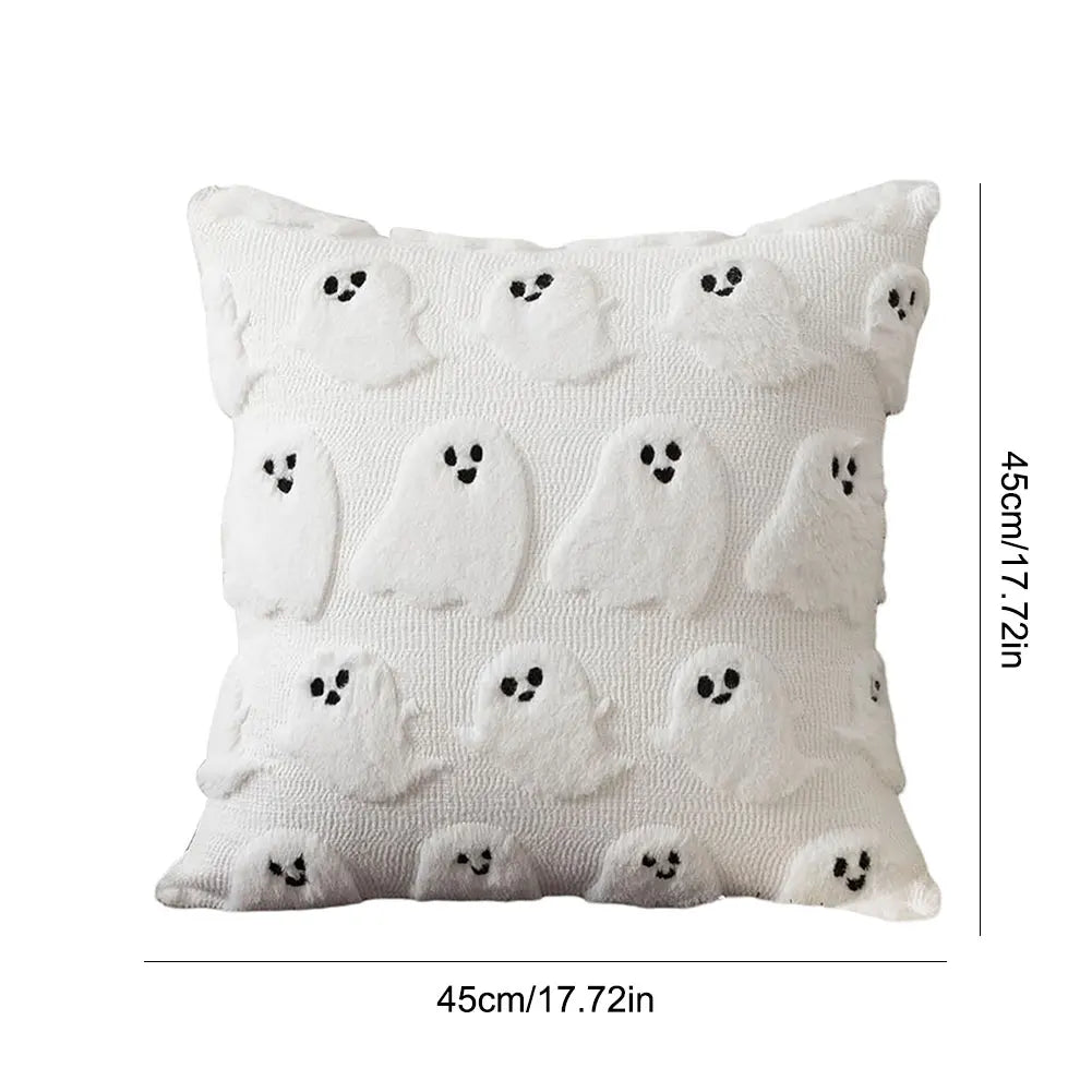 Halloween Plush Faux Fur Pillowcase Washable Soft Pillow Case Comfortable Ghost&Pumpkin Pillow Cover for Festive Home Accent Peaceful Pleasures Health and Wellness J