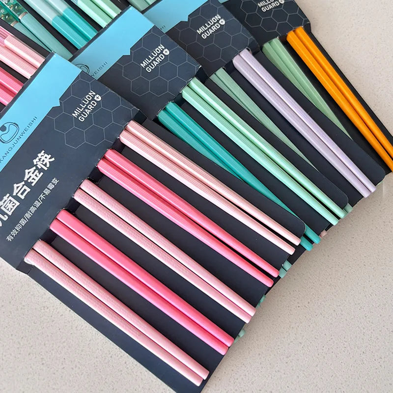 New Antibacterial Alloy Chopsticks Household Morandi Color Non Slip Mildew Proof High Appearance Chopsticks Household Chopsticks Peaceful Pleasures Health and Wellness