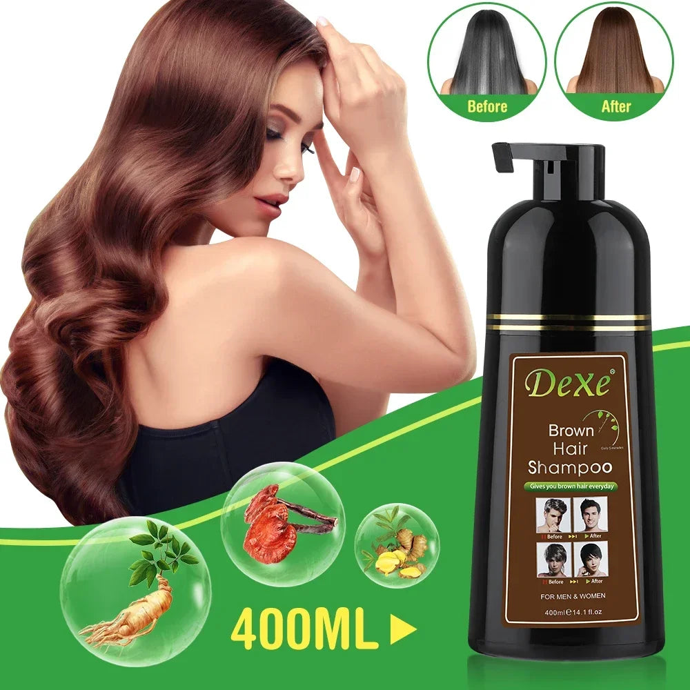 Dexe Herbal Hair Dye Shampoo – Ginseng & Ginger Gray Coverage, Semi-Permanent | 400ml Peaceful Pleasures Health and Wellness