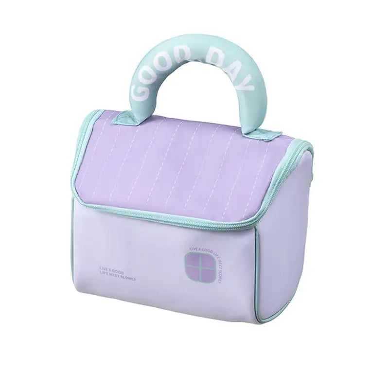 Cartoon Pattern Cute Hut Handbag Girls Large Capacity Cosmetic Organizer Portable Handheld Travel Toiletry Bag Peaceful Pleasures Health and Wellness Purple