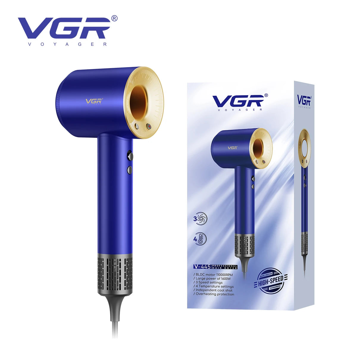 VGR new hair dryer with strong wind speed and no damage to hair duct, dormitory and household quick drying hair dryer V-445 Peaceful Pleasures Health and Wellness EU EURO