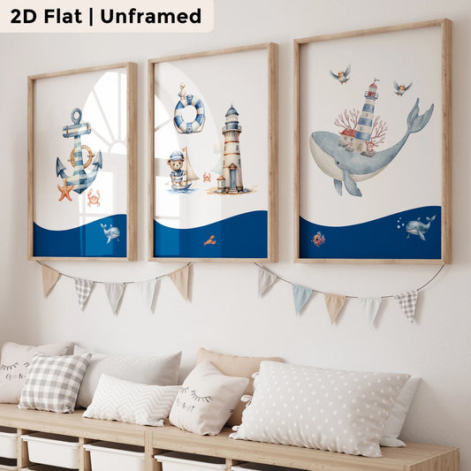 3-Piece Blue Ocean Whale Canvas Wall Art | Kids Room Decor Canvas Wall Art Set Peaceful Pleasures Health and Wellness GP157-3pcs 40x60cm Unframed