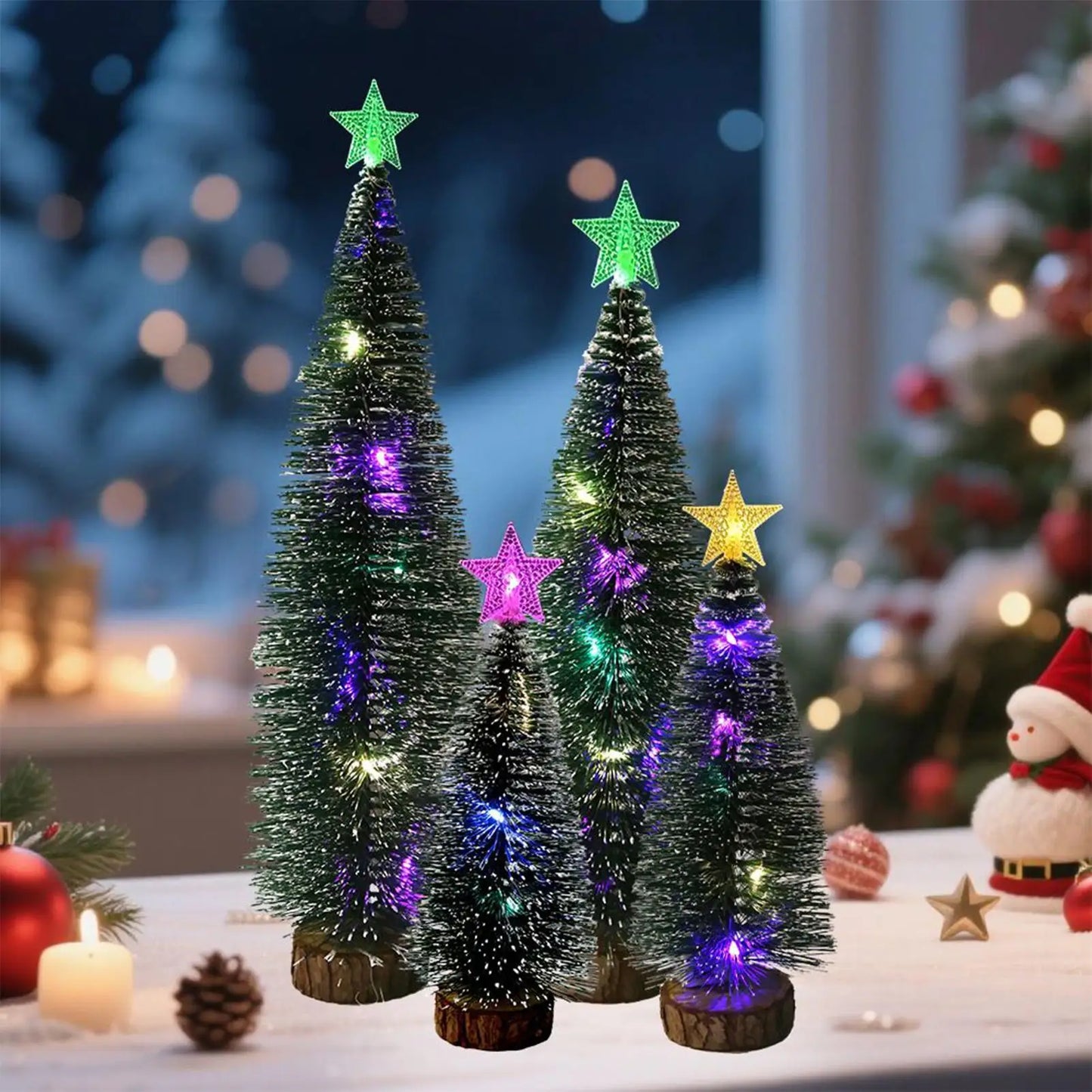 Tabletop Christmas Tree Set of 5 with LED Lights | Mini Holiday Decor