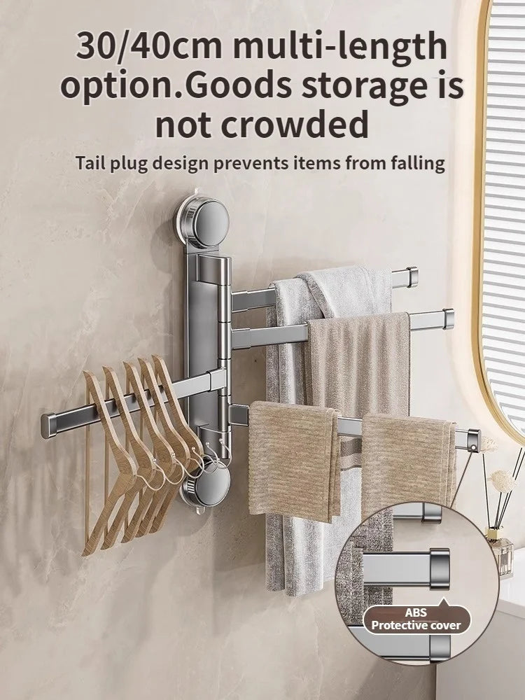 No-Drill Suction Cup Rotating Double Bar Folding Towel Rack