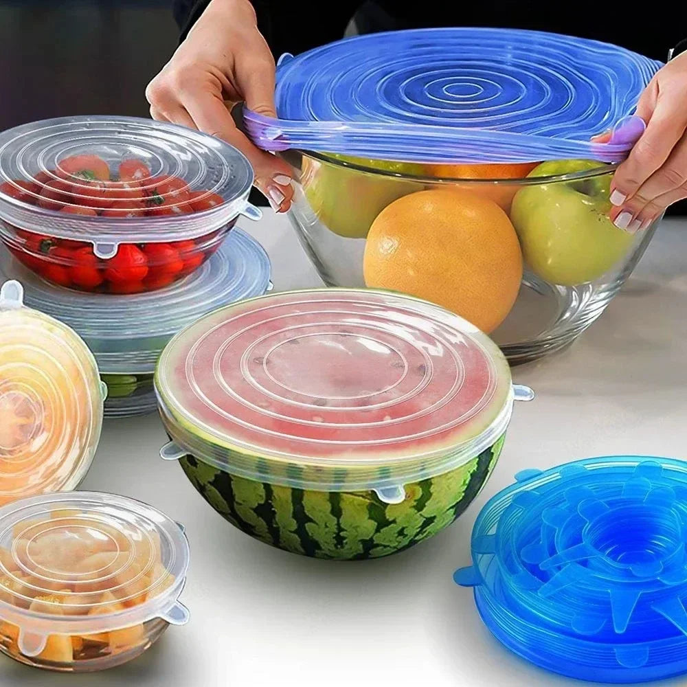 6-Pack Silicone Stretch Food Storage Lids | Microwave Safe