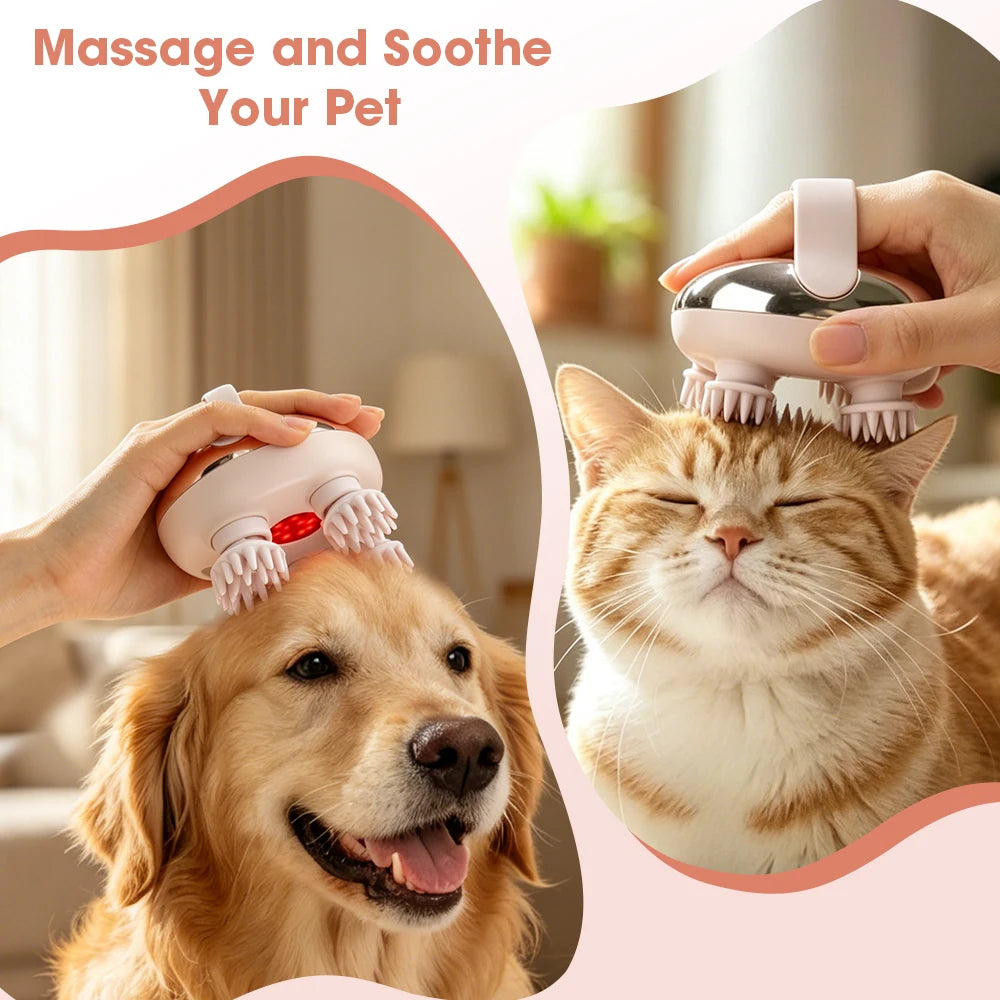 2-Speed Electric Cat Head Scratcher With 4 Claws Red Light Therapy For Scalp Massage Pet Stress Relief Handheld Hair Relaxation Peaceful Pleasures Health and Wellness