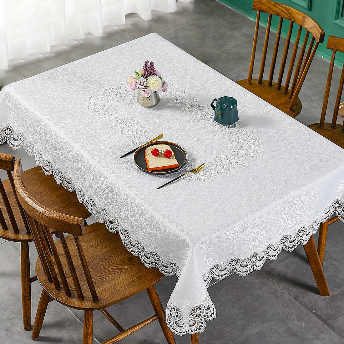 Battilo White Lace Floral Tablecloth | Waterproof Rectangle Cover