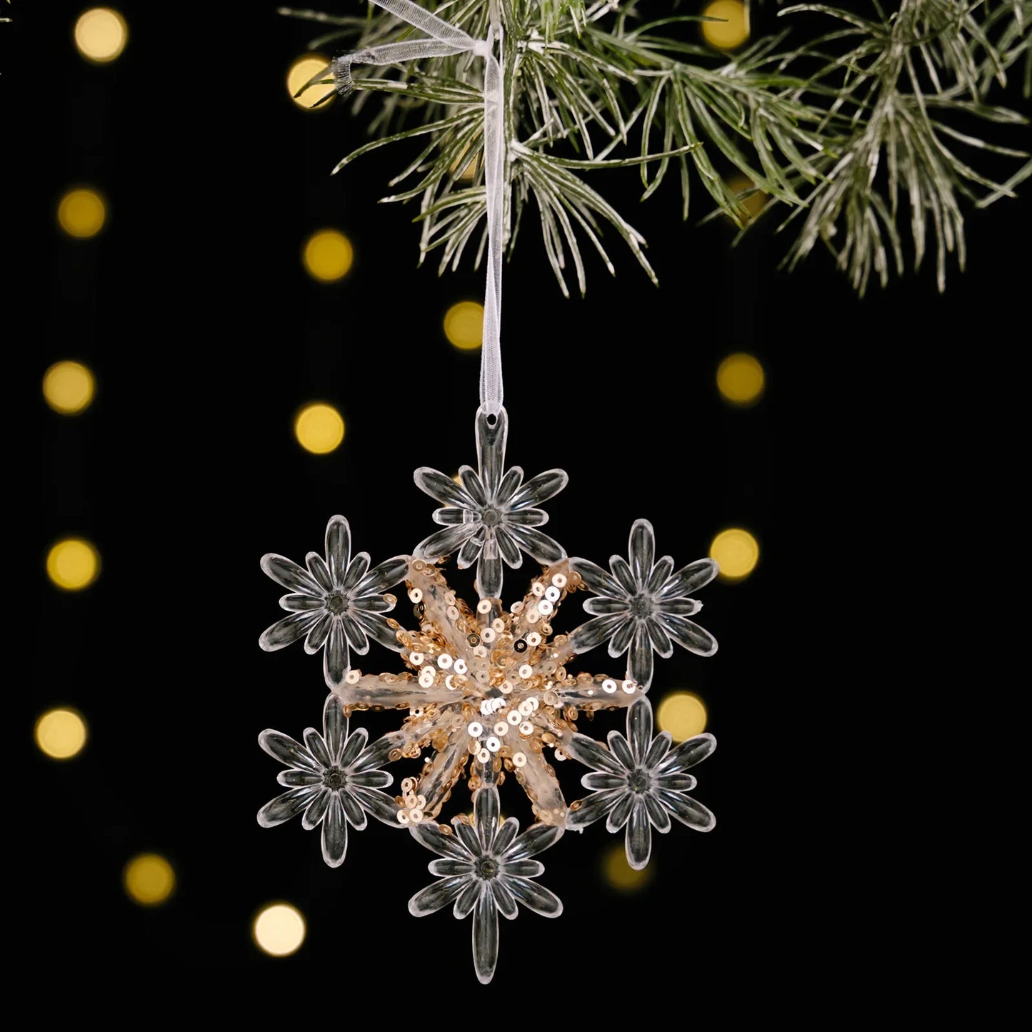 Sequined Acrylic Christmas Ornaments – Snowflake & Bell Pendants