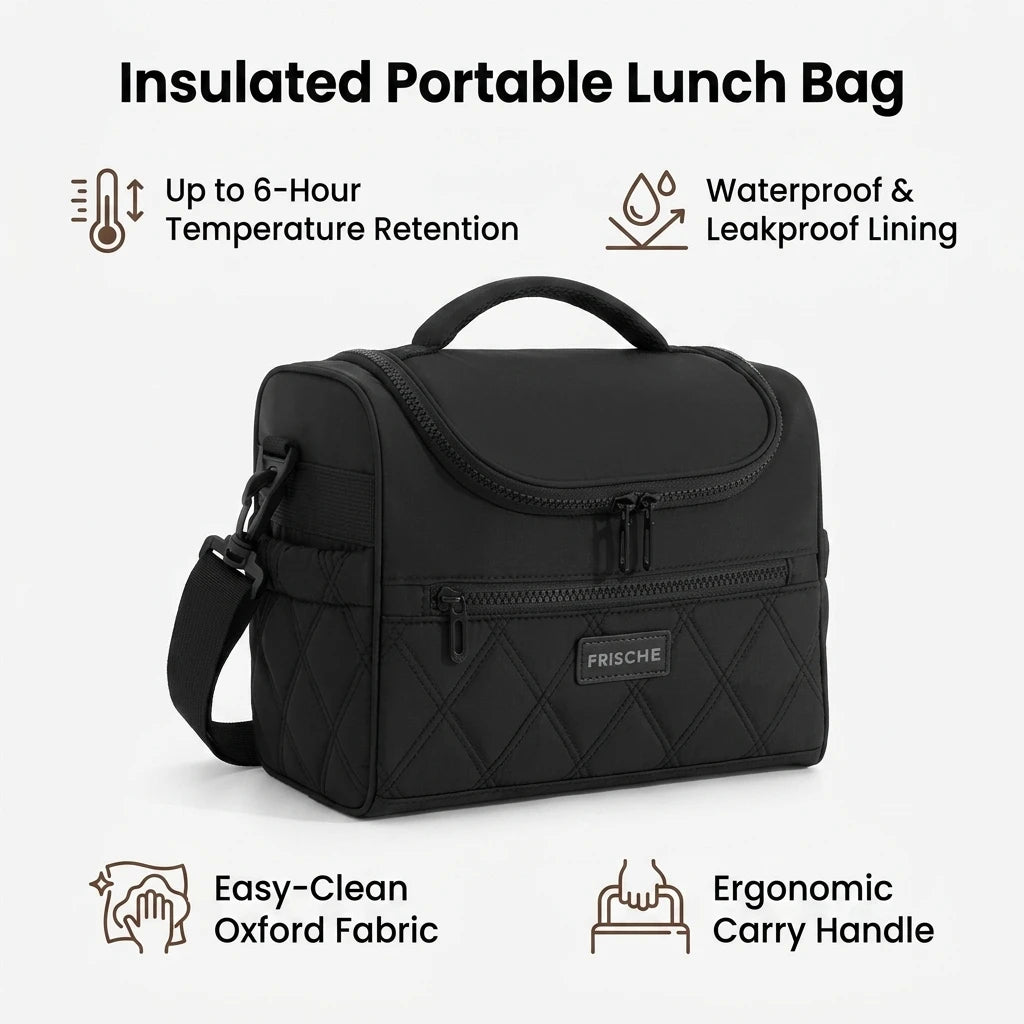 Lunch Bag for Work Picnic Portable Insulated Food Carrier Bag with Waterproof-Lining and Multiple Compartments Peaceful Pleasures Health and Wellness