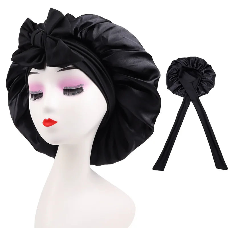 Satin Shower Cap for Women – Waterproof Silk Bonnet Long Hair
