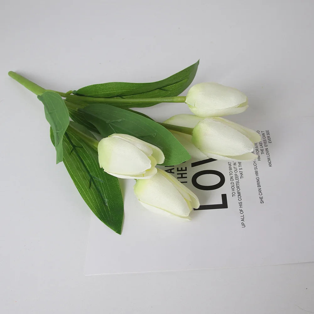 Silk Tulip Bouquet – 5 Artificial Flowers for Wedding & Home