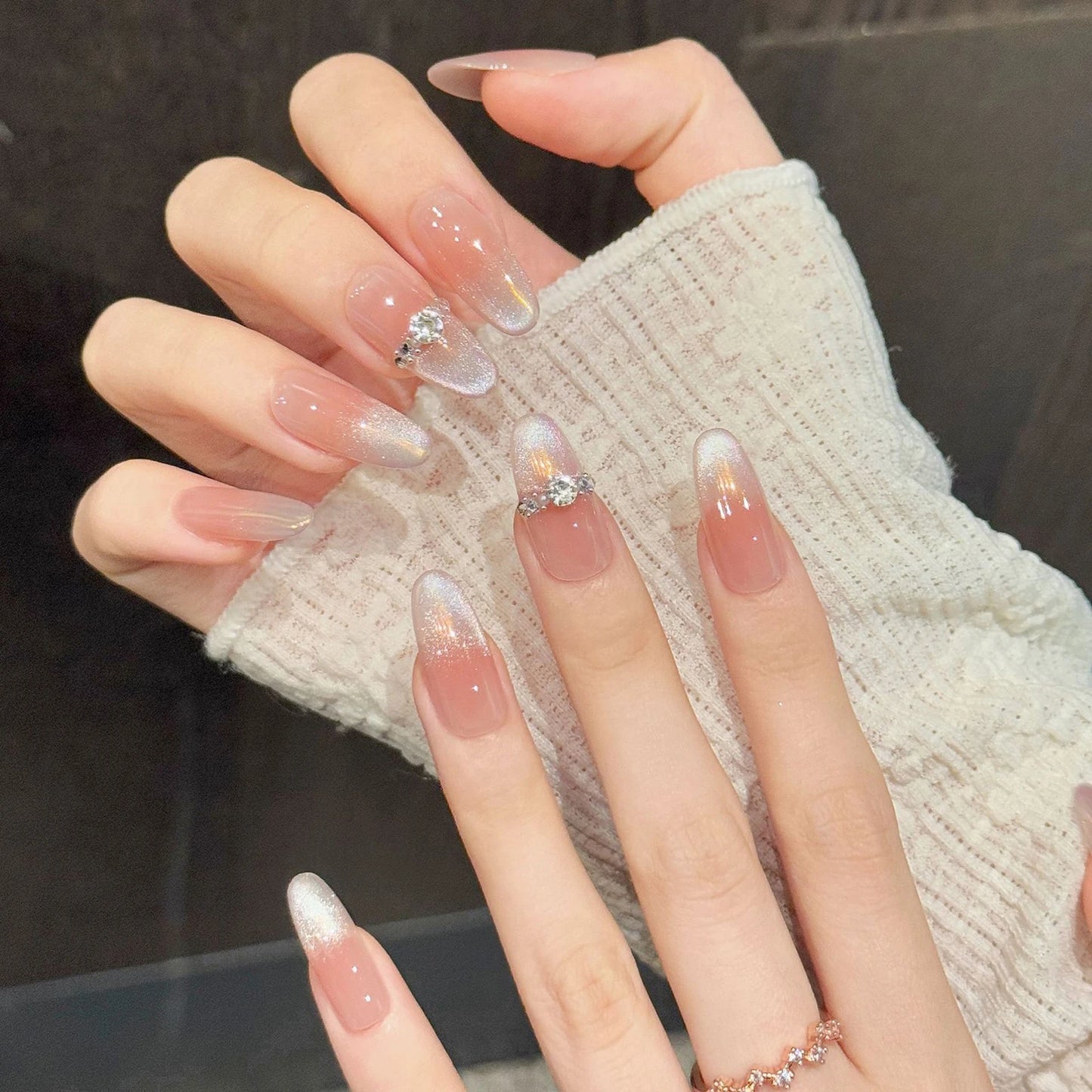 Aurora Cat's Eye Press On Nails – Nude Oval False Nail Kit Press On Nails Peaceful Pleasures Health and Wellness M