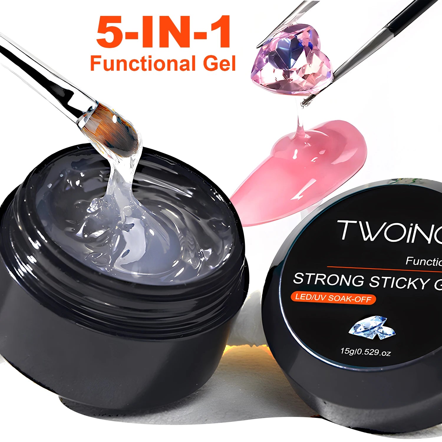 TWOING 8g/15g Super Strong Sticky Nail Glue Gel For Rhinestones Nail Art Decorations No Wipe DIY Gem Adhesive Functional UV Gel Peaceful Pleasures Health and Wellness