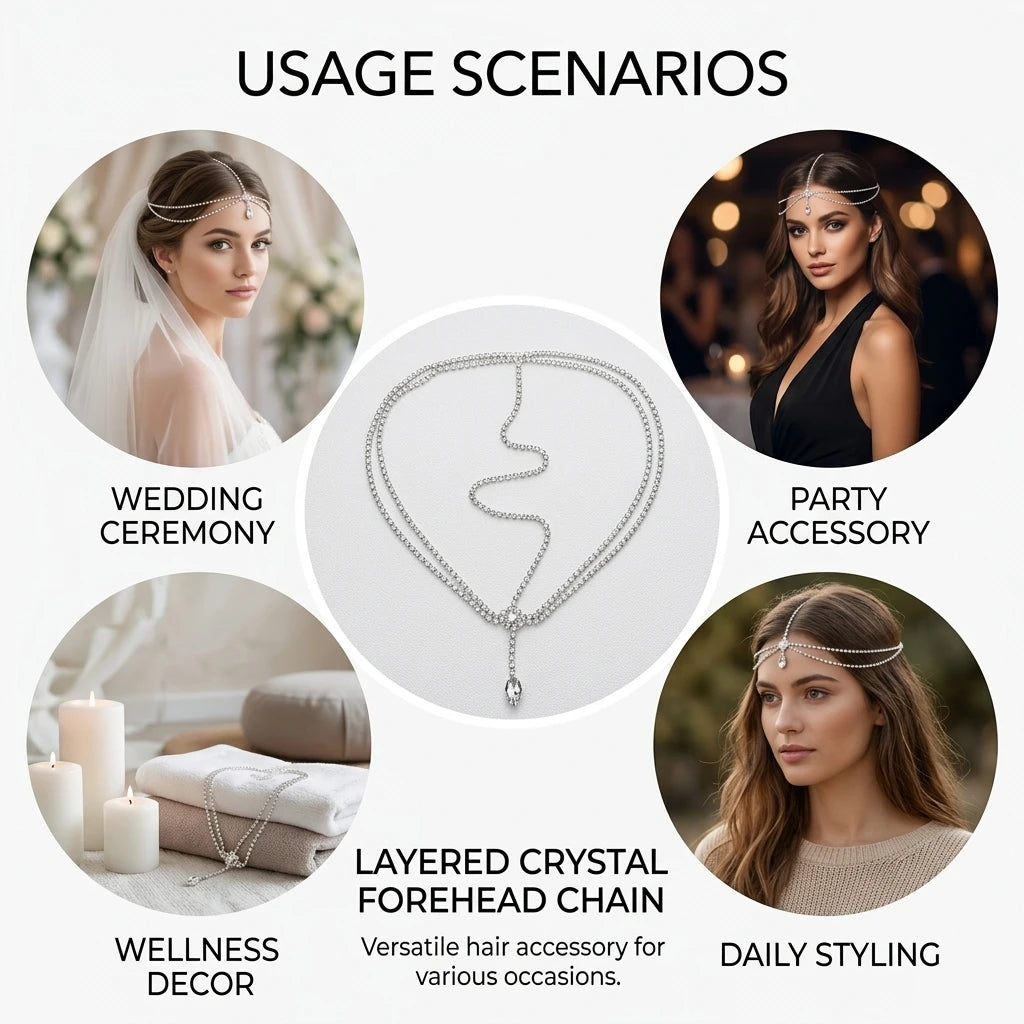 Multi Layer Rhinestone Forehead Chain Hairpiece Bridal Headwear For Wedding Party Peaceful Pleasures Health and Wellness