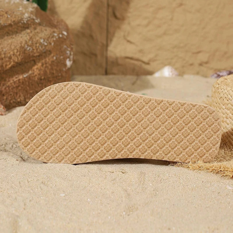 Women's Open Toe Linen Slides – Flat Summer Slippers Indoor