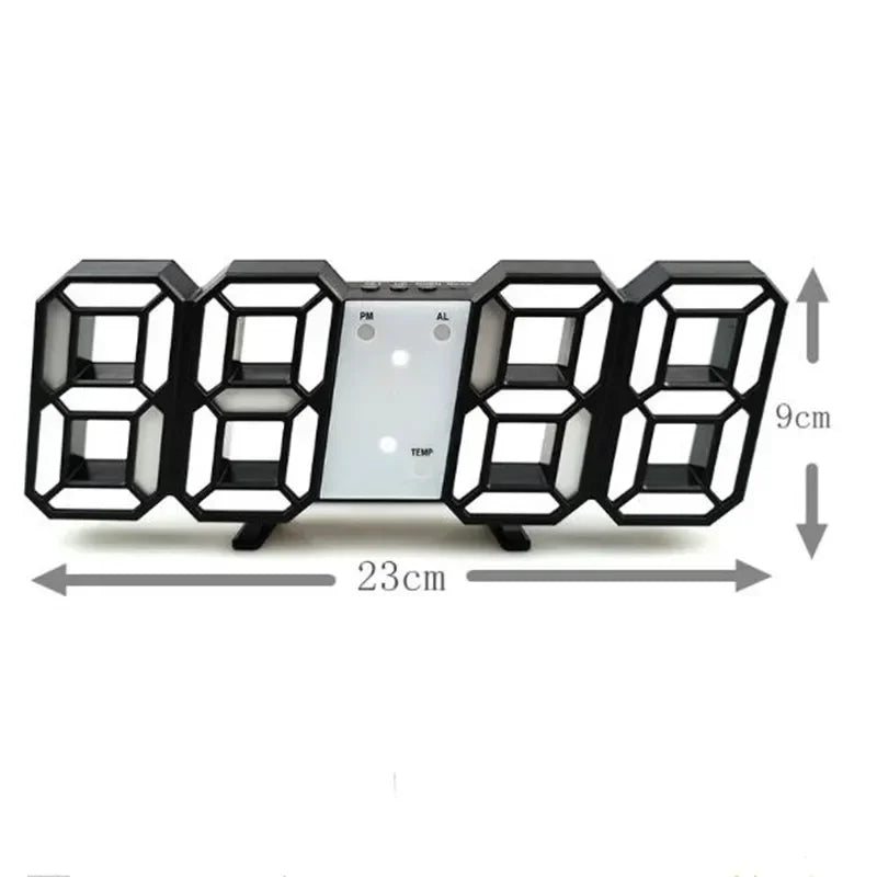 3D LED Digital Wall Clock – Night Mode, Alarm & Temp Display