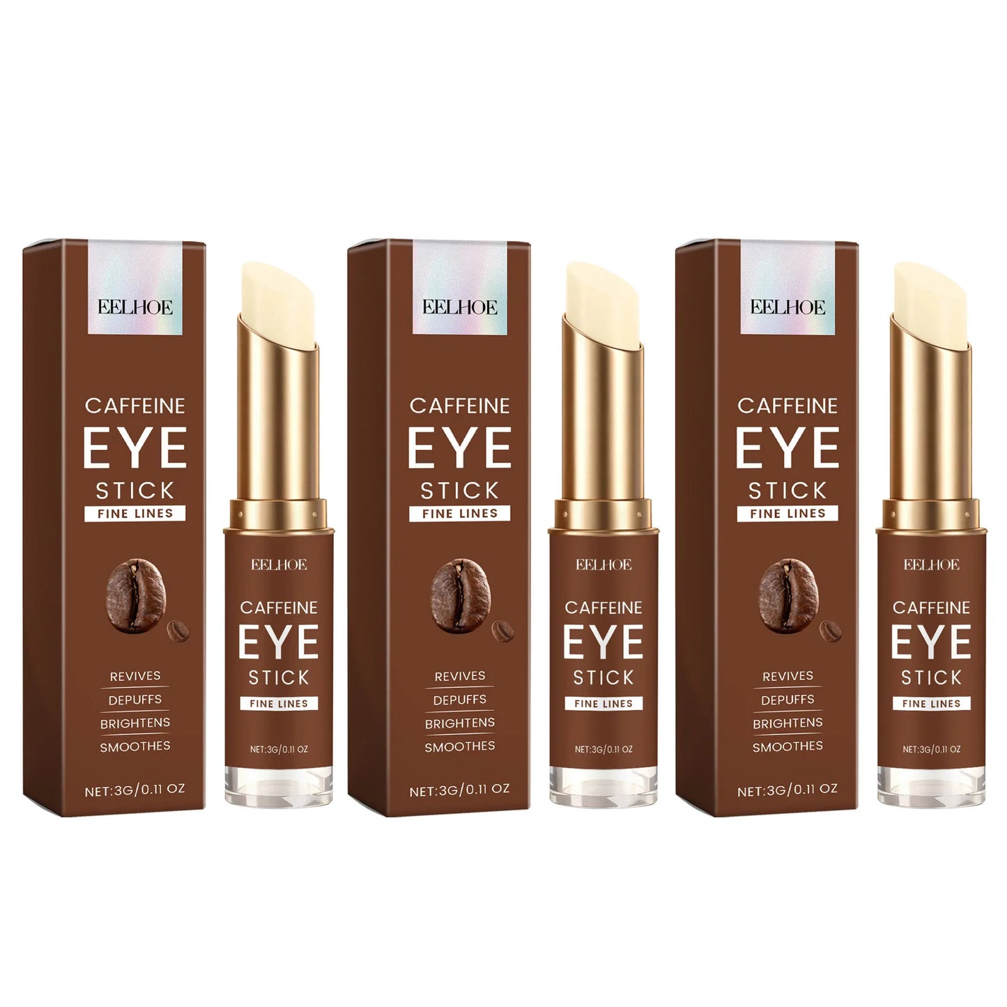 Caffeine Eye Cream Stick Moisturizing Remove Eye Bag Improve Dullness Brightening Anti Puffiness Dark Circle Portable Eye Creams Peaceful Pleasures Health and Wellness 3 x 3g Boxed
