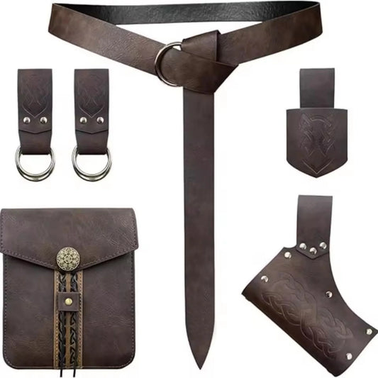 Medieval Faux Leather Viking Knight Belt Copper Coin Waist Bag Peaceful Pleasures Health and Wellness Style J 6PCS One Size
