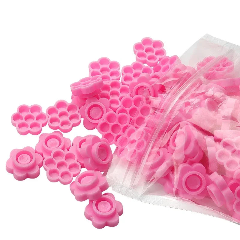 100pc Disposable Eyelash Glue Cups & Tattoo Ink Ring Holders