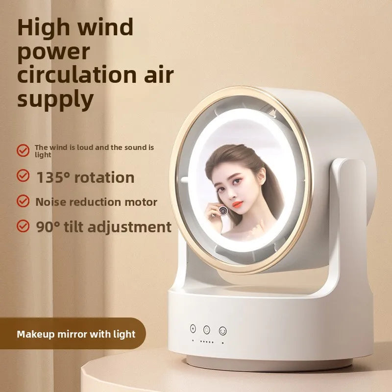 Bladeless Makeup Fan with Fill Light & Beauty Mirror