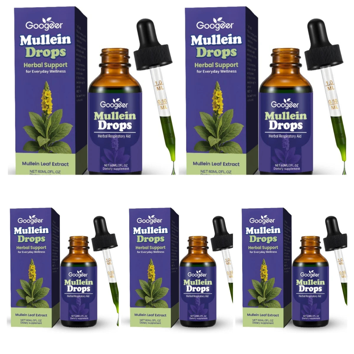 Googeer Mullein Leaf Extract Drops with Chlorophyll – 60ml